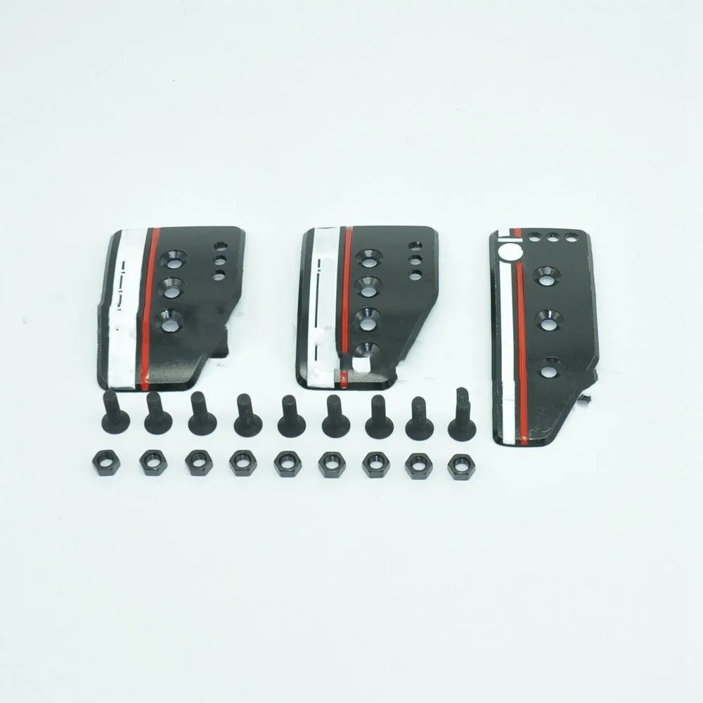 Aluminium alloy brake, accelerator, and clutch pedal set for manual transmission cars.