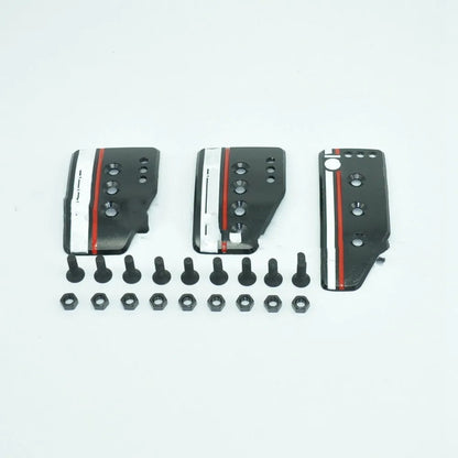 Aluminium alloy brake, accelerator, and clutch pedal set for manual transmission cars.