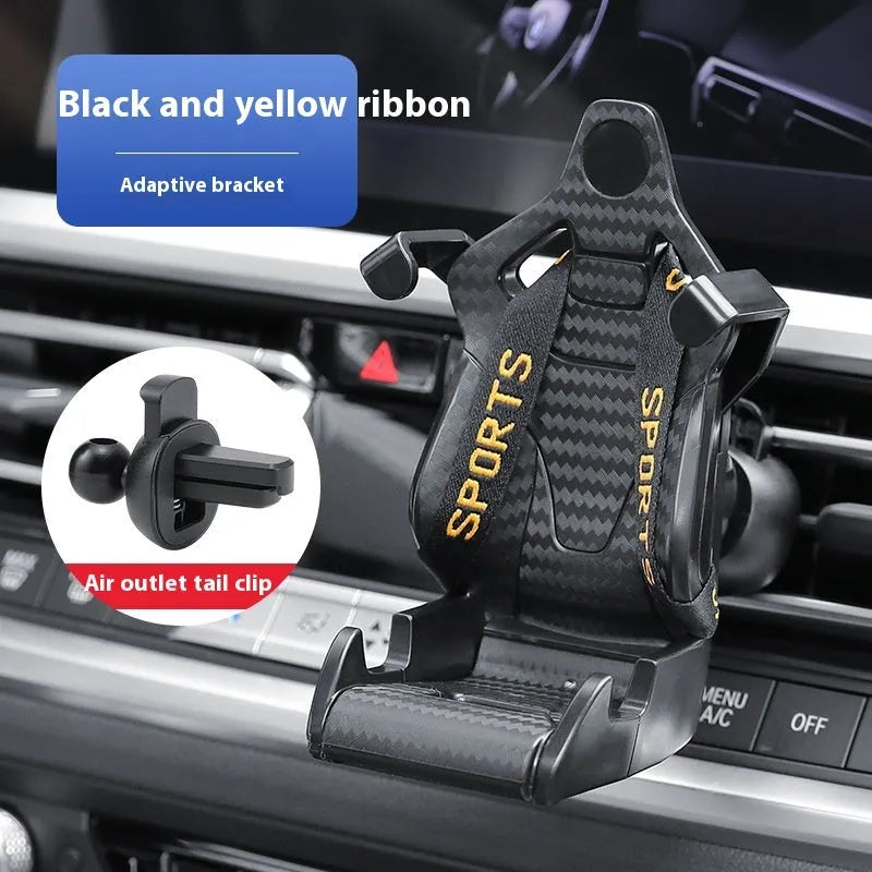 Gold car air vent phone holder with 360-degree rotation and silicone padding mounted on vehicle vent