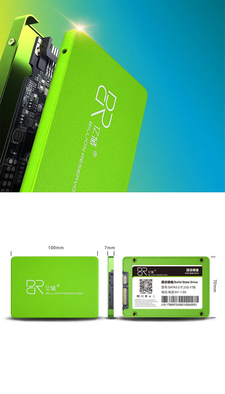 Black 2.5-inch solid state drive with SATA3.0 interface for desktop and notebook computers.