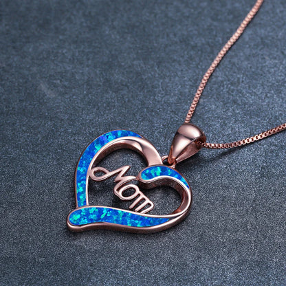 Love-shaped MOM Letter Pendant Necklace in Rose Gold and Silver options