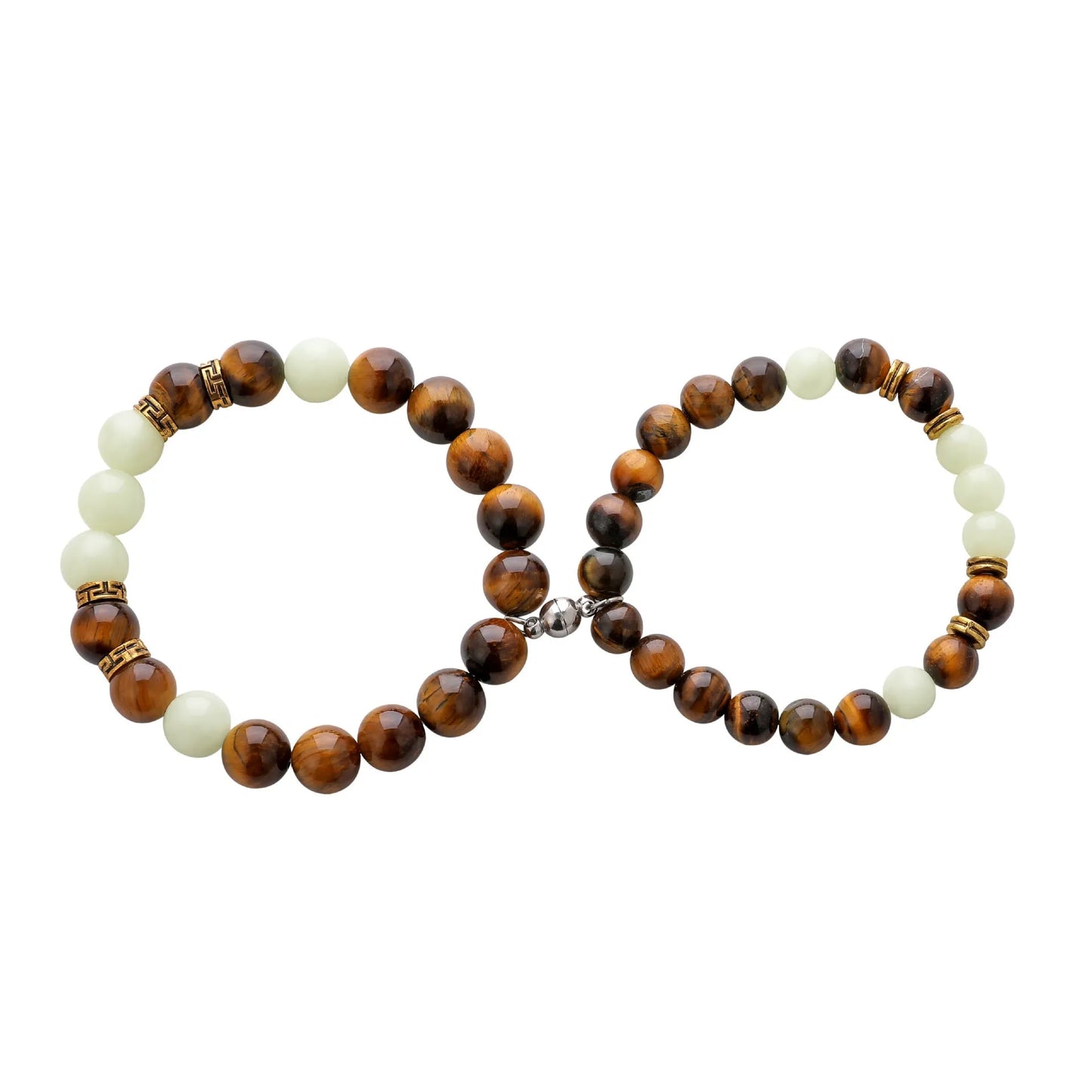 Amber geometric couple bracelets with luminous elements and retro patterning