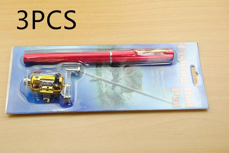 Telescopic drum pen rod fishing gear set for ice fishing in yellow color