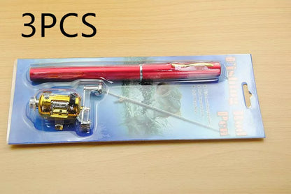 Telescopic drum pen rod fishing gear set for ice fishing in yellow color