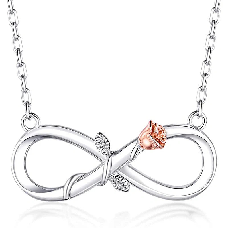 Double Fair Infinity Symbol Rose Necklace in S925 Silver with adjustable length