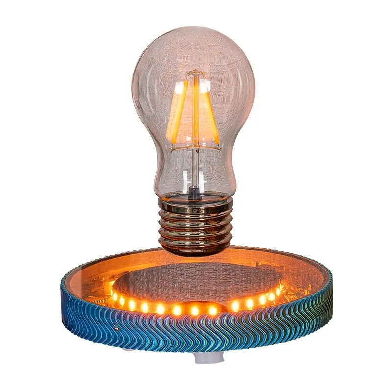 Magnetic suspension moon lamp floating above base with 3D-printed celestial design and soft LED illumination
