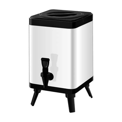 Silver stainless steel milk tea bucket with square lock closure and 8-litre capacity for commercial use