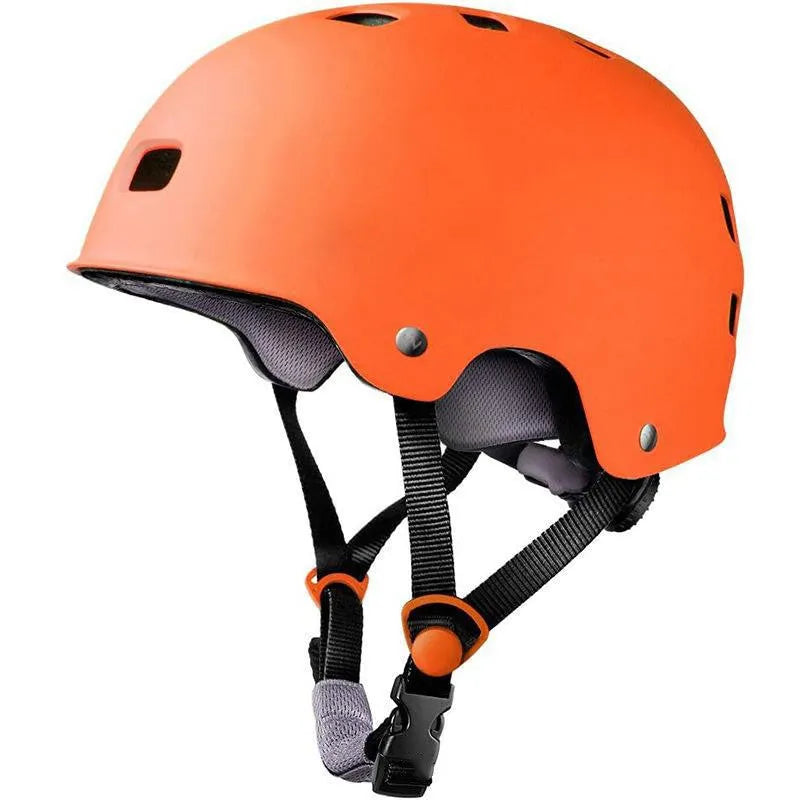 Children's skateboarding helmet in solid colour with ABS shell, shown in size S, M, and L.