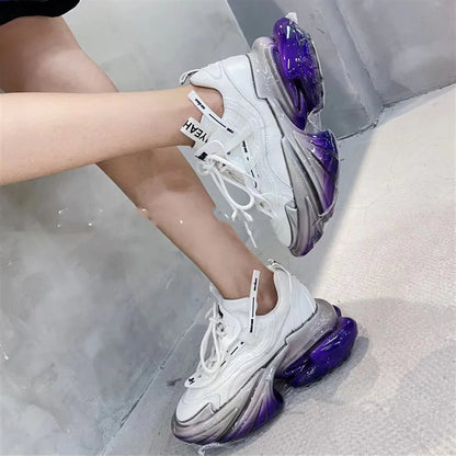 Women's leather sports shoes with thick soles and cross-tie fastening in multiple colours