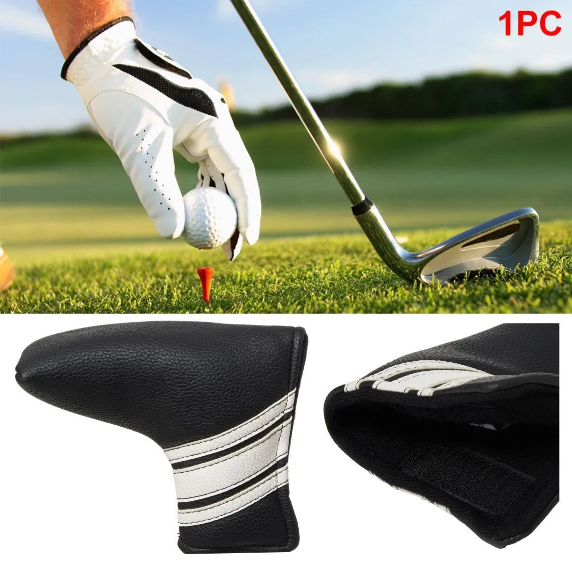 Black PU leather golf push rod case for club protection, showing sleek design and sleeve fit.