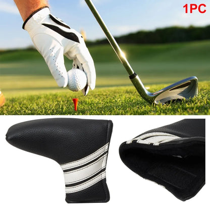 Black PU leather golf push rod case for club protection, showing sleek design and sleeve fit.