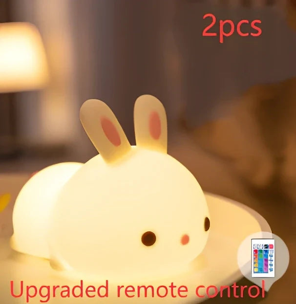 White rabbit silicone night light with touch control measuring 94x144x104mm