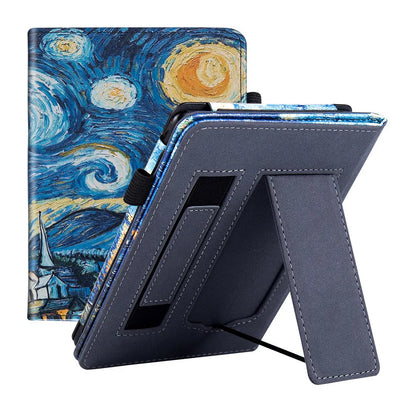 Leather case with wrist splint bracket for Kindle Paperwhite 5 e-reader in various colours and designs
