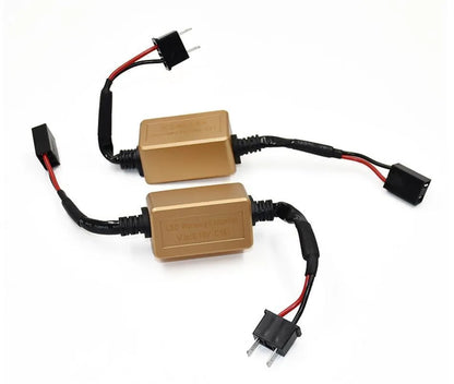 Black alloy Canbus decoder for LED car headlights with plug connectors