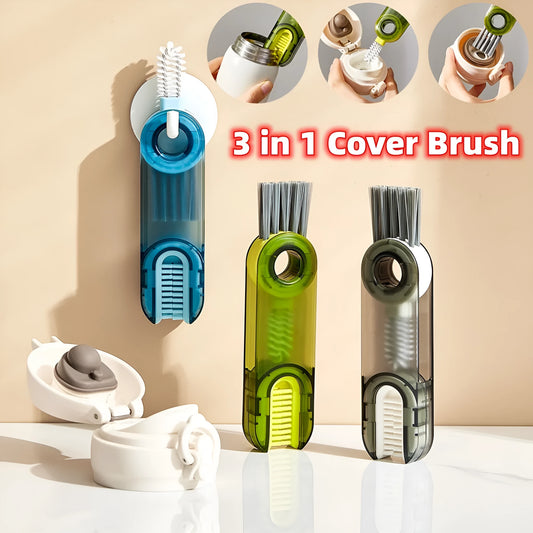 Transparent green 3-in-1 cup lid cleaning brush with spiral design for hard-to-reach crevices