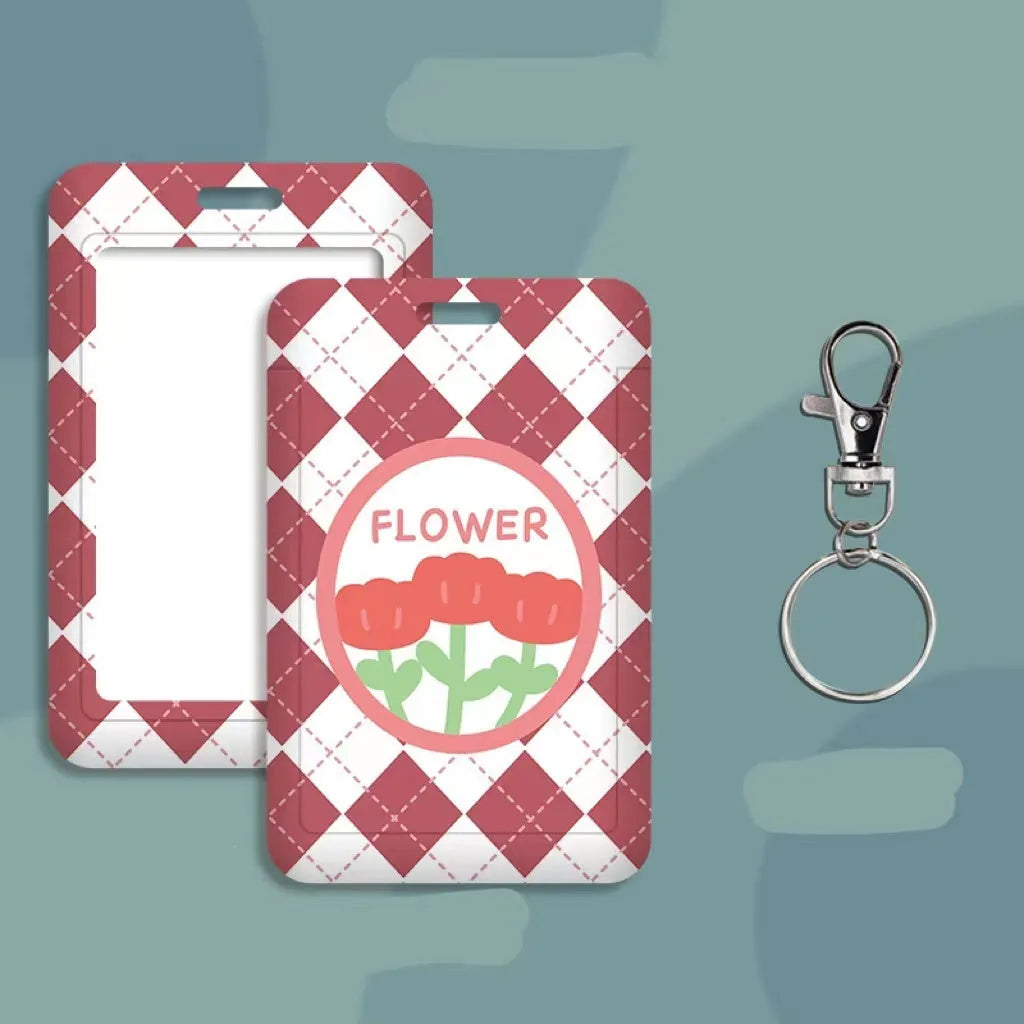 Student ID card set with plastic sleeve and neck strap in cartoon designs