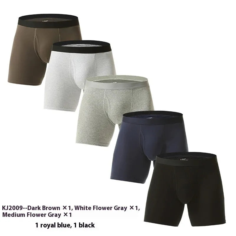 Men's cotton boxer briefs in solid colours, seamless antibacterial design, sizes M to 5XL, multi-pack options.