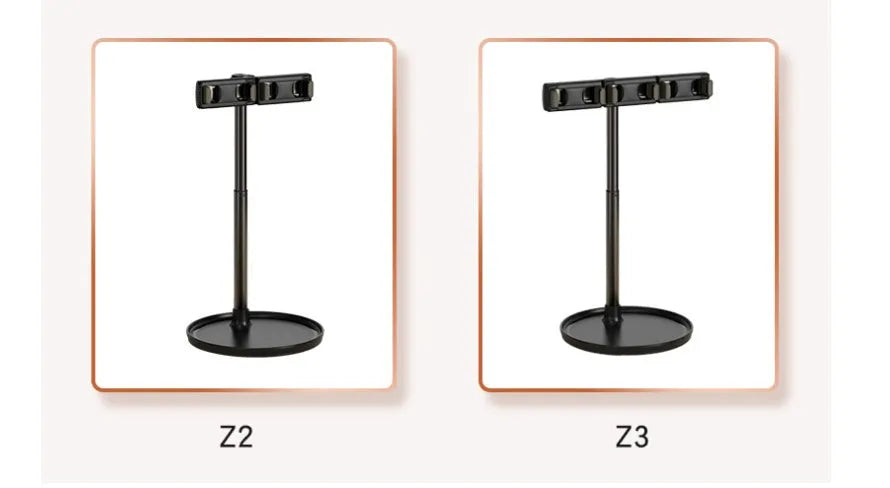 Black foldable phone and tablet stand with expansion clip and silicone grip, fits 4.7-15.6 inch devices