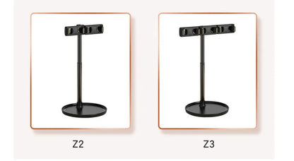 Black foldable phone and tablet stand with expansion clip and silicone grip, fits 4.7-15.6 inch devices
