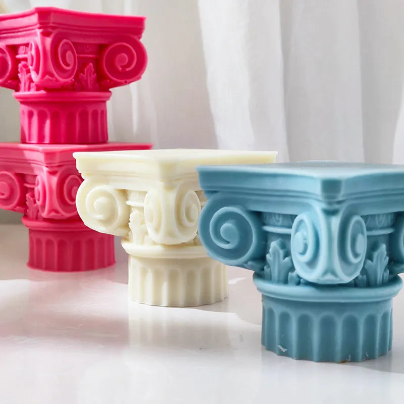 Silicone Roman Pillar candle mould with irregular column design.