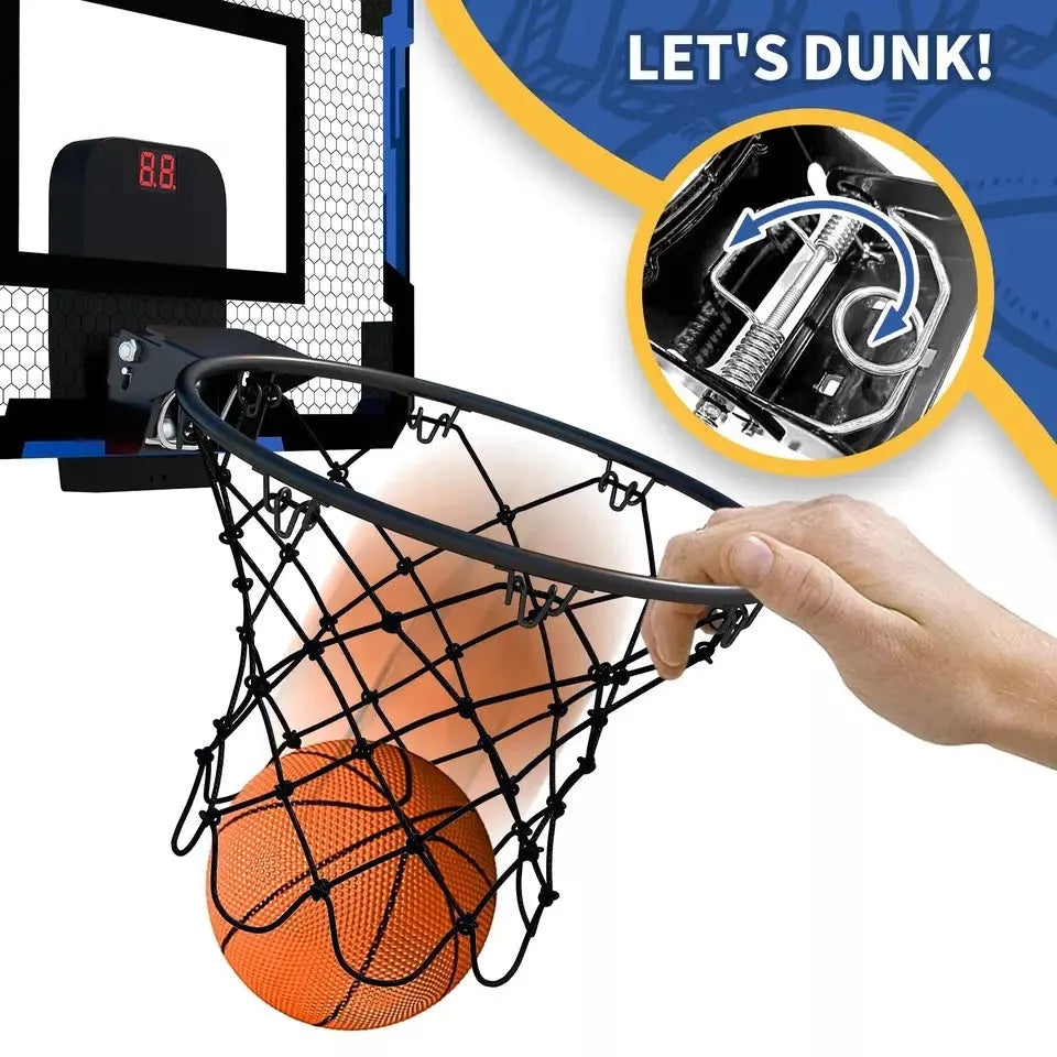Indoor dunk basketball hoop shooting toy with scoreboard and two balls