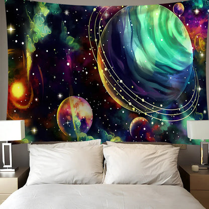 Digital printing colourful starry art wall tapestry with detailed star patterns on polyester fibre material