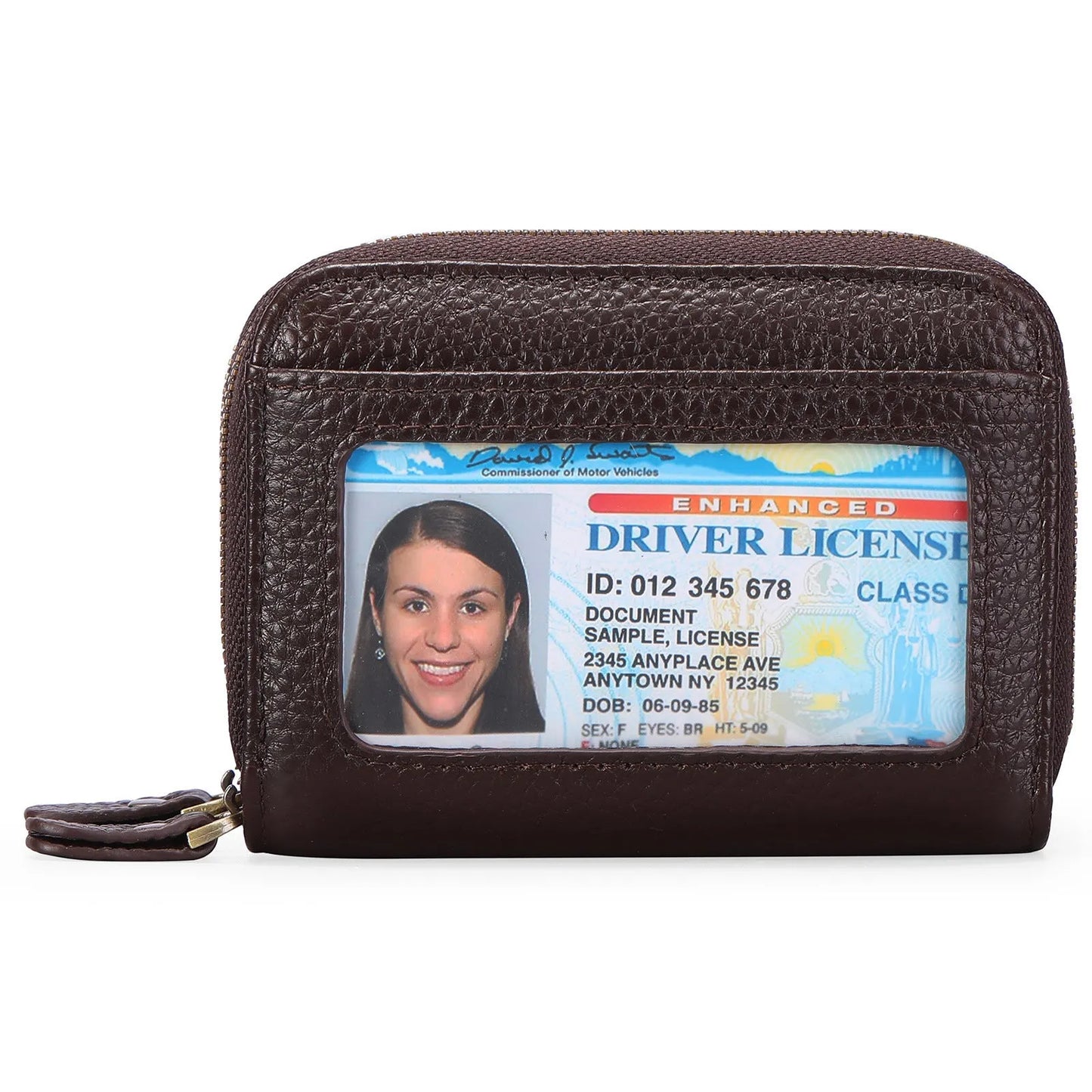 Genuine cowhide leather expanding card holder wallet with zipper closure in multiple colour options