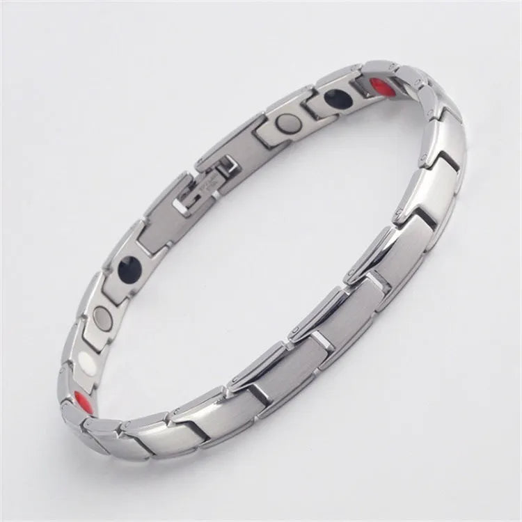 Metal rhombus therapy bracelet in black, bronze, gold, or silver, available as single or multi-pack for arthritis and slimming support.