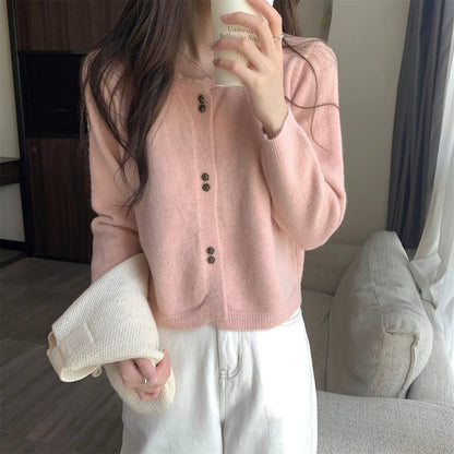 Women's long-sleeved acrylic fibre cardigan coat in regular fit with cardigan front, shown in available colours