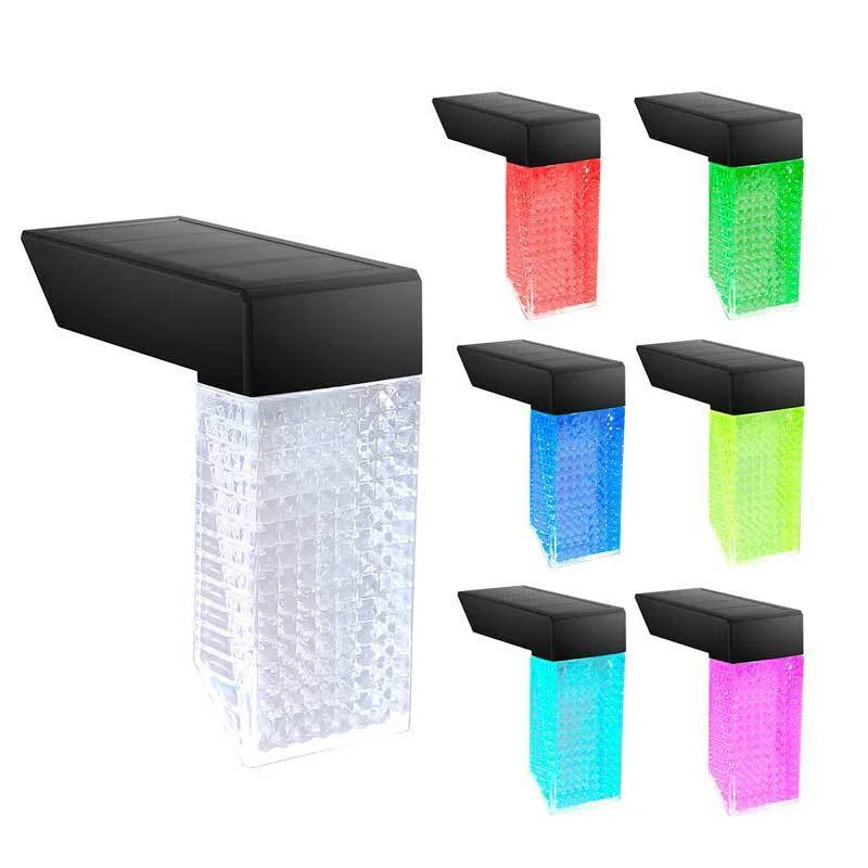 Solar-powered outdoor stair lights with warm and color-changing illumination, suitable for decks, fences, and yards
