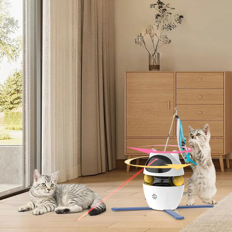 Interactive cat toys for indoor cats with automatic electronic motion sensor and self-play elastic rope, white electronic kitten wand toy designed to stimulate natural hunting instincts through unpredictable movement patterns