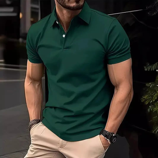 High Sense slim-fit short sleeve shirt in solid colour with button front, available in multiple sizes and hues