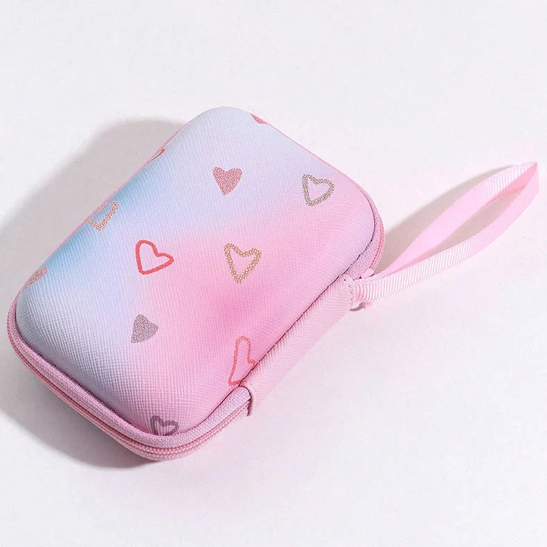 Square hard shell EVA cable storage bag with zipper, 11x8x4cm dimensions, showing Bunny Plaid design variant