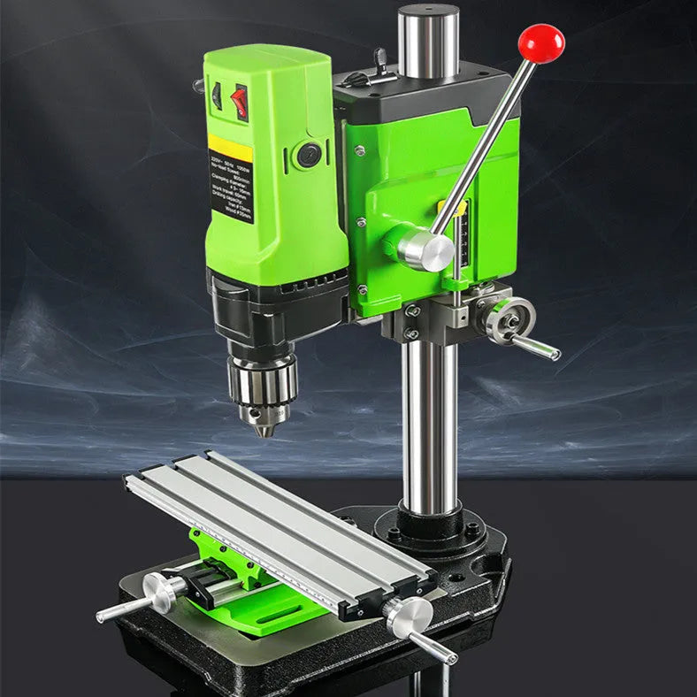 Mini bench drill milling machine with steel construction and chuck for drilling bits