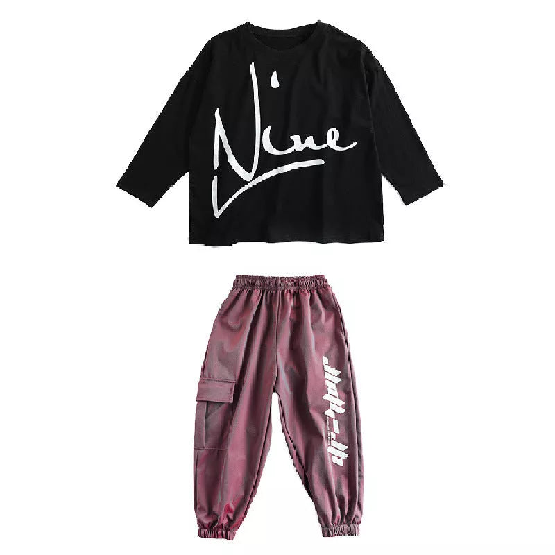 Children's hip-hop performance wear in 100% cotton, available in multiple colors and sizes