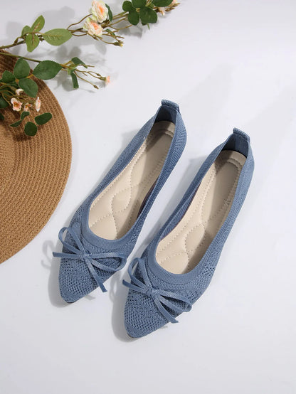 Women's knitted loafers with bow detail and pointed toe in multiple colour options