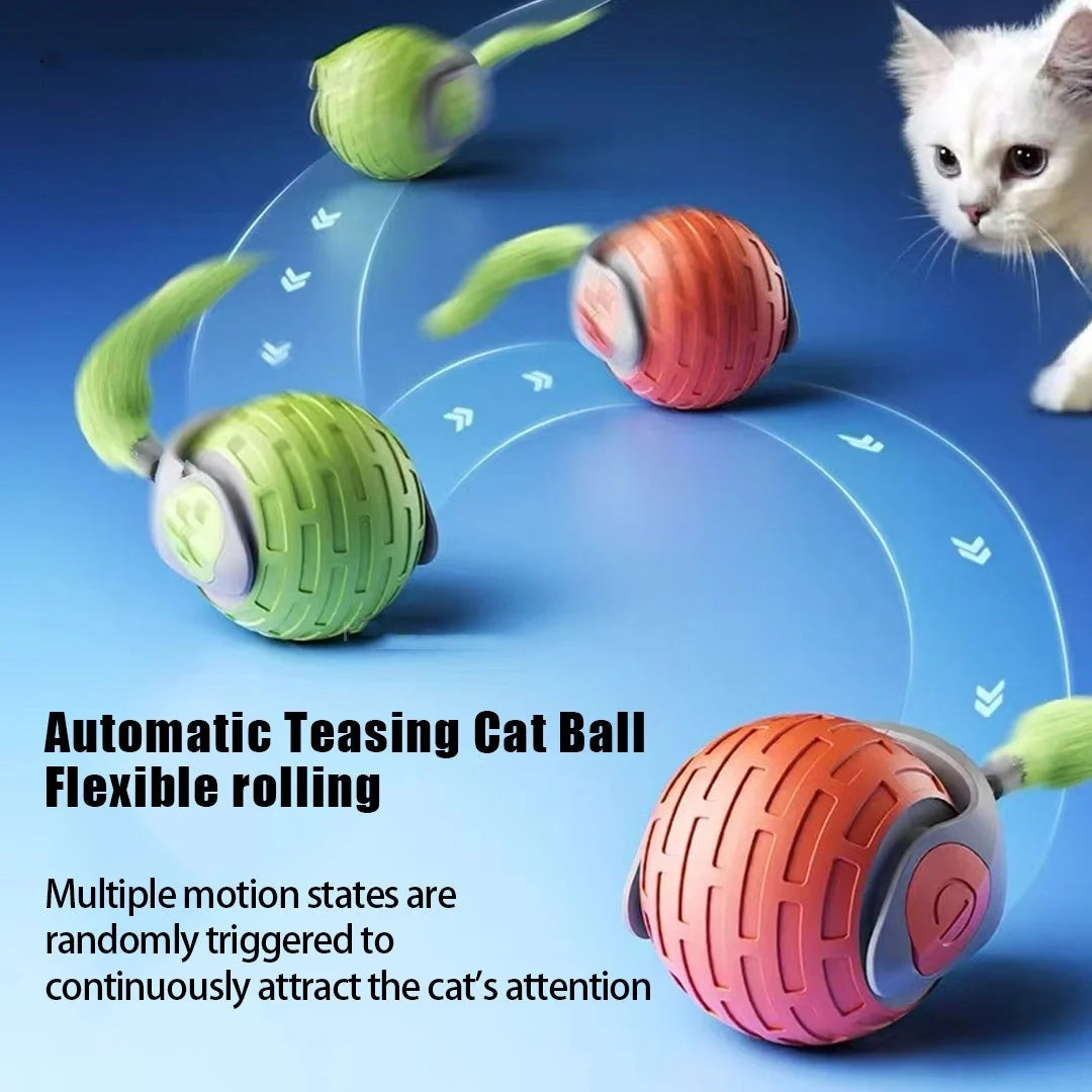 USB Rechargeable Smart Rolling Cat Toy Ball in vibrant colors for feline fun