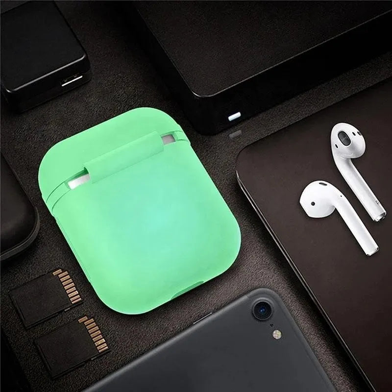 Luminous silicone flip-type storage case for AirPods, glowing in dark with protective cover