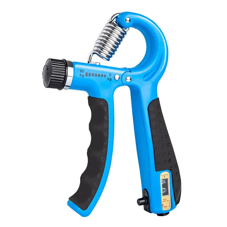 Adjustable counting hand gripper exerciser showing digital display and TPR handles in a selected colour.