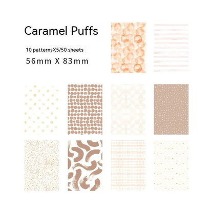 Retro collage note paper set with 50 pieces in dessert colours including Red Plum Cheese and Caramel Puff