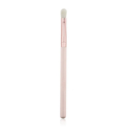 26 pink makeup brushes with wool bristles and wooden handles arranged in a PU zip bag.