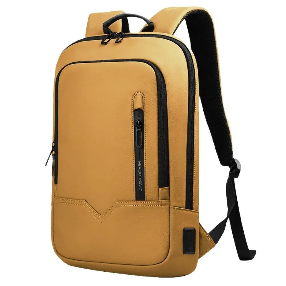 Lightweight men's polyester commuter backpack with USB charging port in multiple colour options.