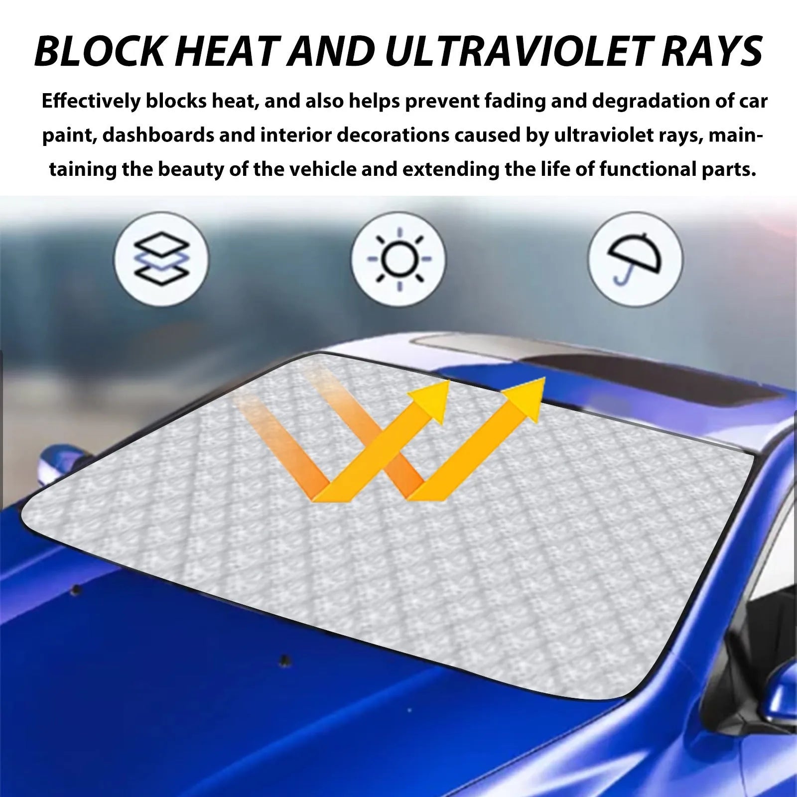 Car windshield aluminium film frost cover shown on vehicle glass with nylon material visible