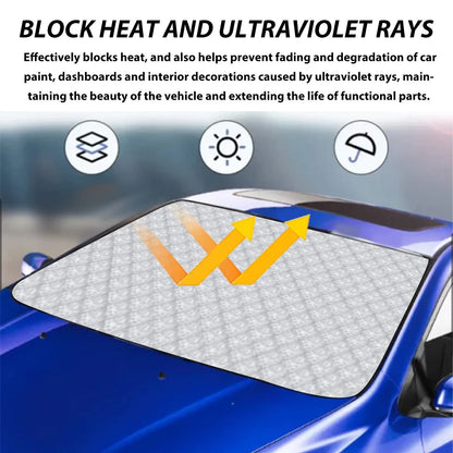 Car windshield aluminium film frost cover shown on vehicle glass with nylon material visible