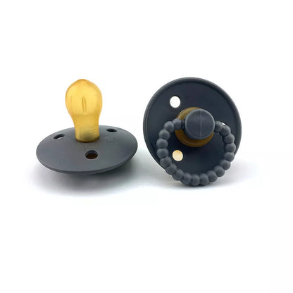 Natural latex pacifier for newborns with breast simulation design in dark gray