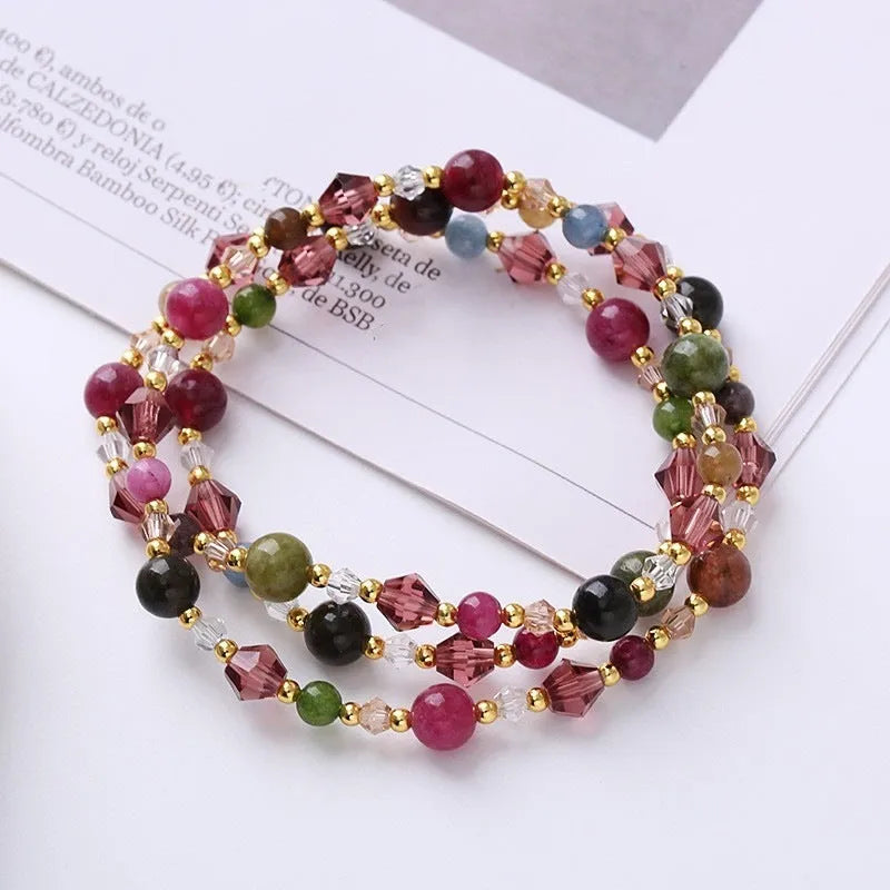 Women's handmade crystal bracelet with three-ring design and adjustable 51-52cm length
