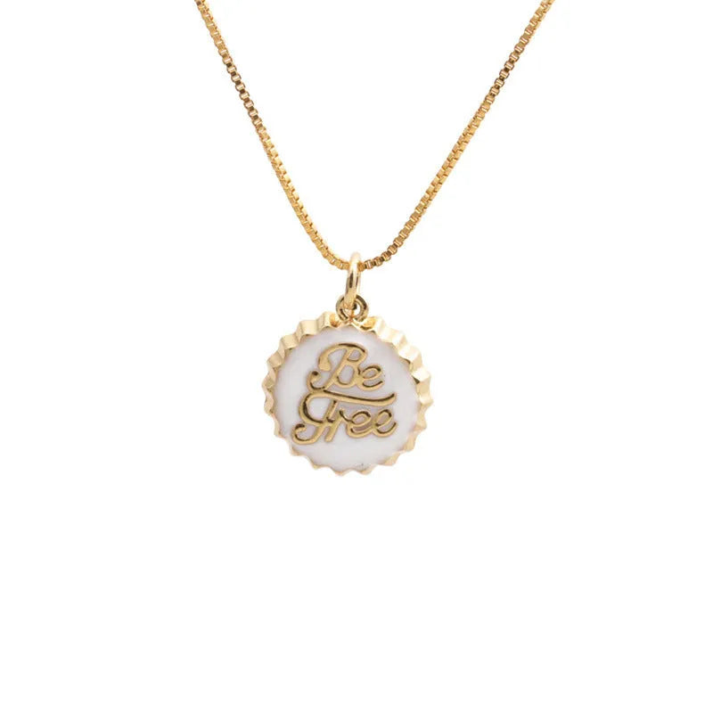 Copper bottle cap pendant necklace with 18K gold plating on a 40cm box chain in various colours