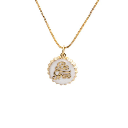Copper bottle cap pendant necklace with 18K gold plating on a 40cm box chain in various colours