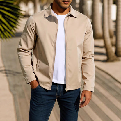 Men's green zipper cardigan jacket with raglan sleeves laid flat.