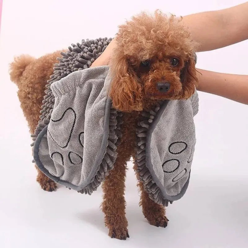 Blue pet bath robe towel with absorbent fibre for drying dogs and cats after washing